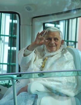 LISBON - MAY 11: 2010 Pope Benedict XVI, born Joseph Alois Ratzinger is the 265th and reigning Pope, he succeeded Pope John Paul II on May 11, 2010 in LISBON, PORTUGAL.