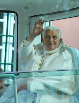 LISBON - MAY 11: 2010 Pope Benedict XVI, born Joseph Alois Ratzinger is the 265th and reigning Pope, he succeeded Pope John Paul II on May 11, 2010 in LISBON, PORTUGAL.