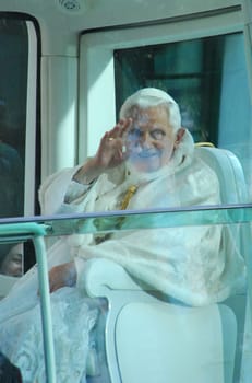 LISBON - MAY 11: 2010 Pope Benedict XVI, born Joseph Alois Ratzinger is the 265th and reigning Pope, he succeeded Pope John Paul II on May 11, 2010 in LISBON, PORTUGAL.