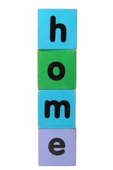 toy letters that spell home against a white background with clipping path