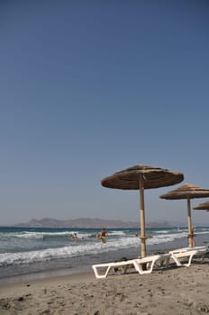 KOS - AUGUST 22 2010: beautiful beach in Kos, Greece (Turkey on the background) August 22, 2010 in Kos, GREECE