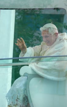 LISBON - MAY 11: 2010 Pope Benedict XVI, born Joseph Alois Ratzinger is the 265th and reigning Pope, he succeeded Pope John Paul II on May 11, 2010 in LISBON, PORTUGAL.