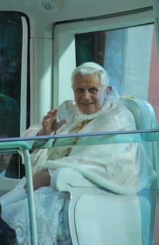LISBON - MAY 11: 2010 Pope Benedict XVI, born Joseph Alois Ratzinger is the 265th and reigning Pope, he succeeded Pope John Paul II on May 11, 2010 in LISBON, PORTUGAL.
