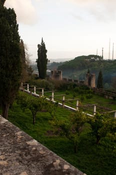 gorgeous garden with orange trees at the Convent of Christ in Tomar, Portugal (build in the 12th century, UNESCO World Heritage)