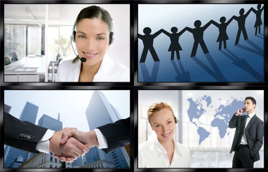 Futuristic tv video news digital screen wall with business concepts