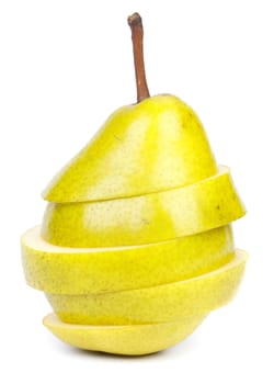 Fresh sliced pear on a white background. Close up.