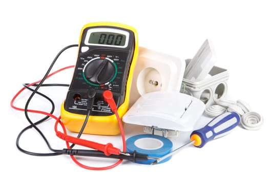 Electric equipment for apartment repair on a white background