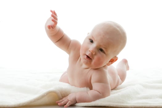Sweet small baby on a white background.