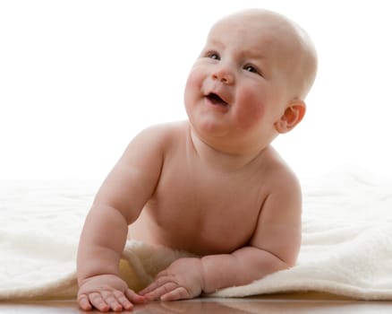 Sweet small baby on a white background.