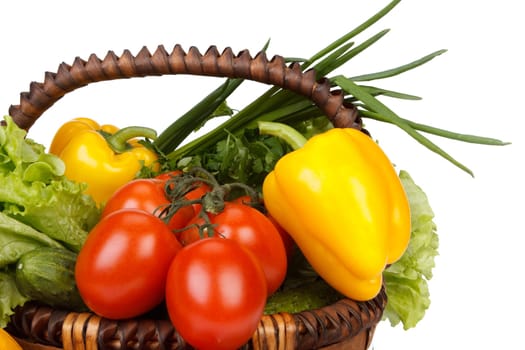 Still-life with fresh vegetables on a white background.