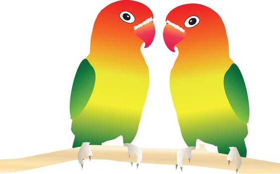 Two Lovebirds perched on a tree branch suitable for Valentines Day Card