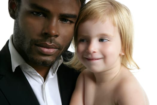 Multi ethnic racial family african father caucasian blond daughter portrait