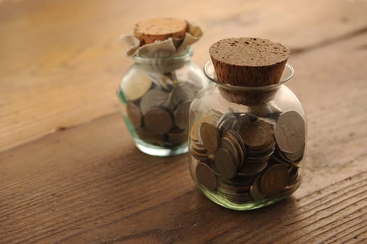 old coins on the wooden table