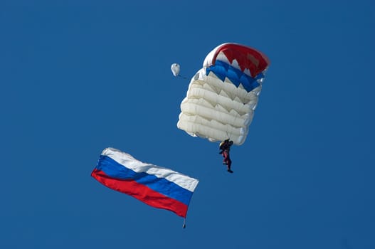 Skydiver in airshow. Novosibirsk, Airport Mochishe, august 2006