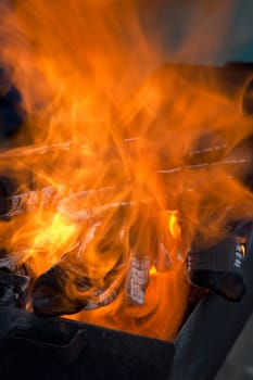 Flame in chargrill for barbecue. October 2006