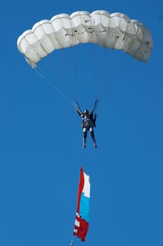Skydiver in airshow. Novosibirsk, Airport Mochishe, august 2006