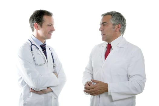 doctors team talking expertise senior tie white background
