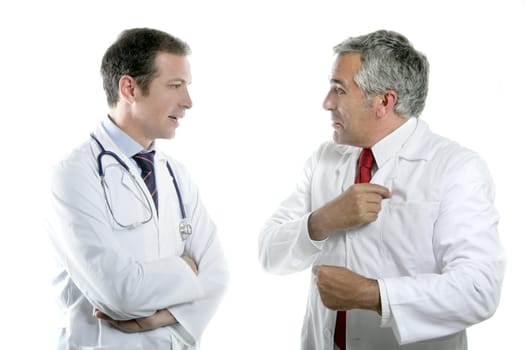 doctors team talking expertise senior tie white background