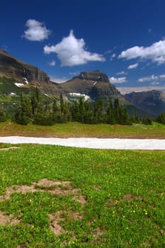 Melting snow at Logan Pass of Glacier National Park in northern Montana.
