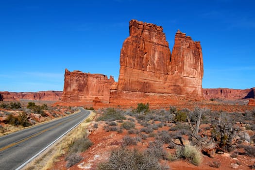 The Courthouse Towers of Arches National Park on a lovely autumn day.
