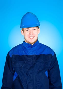 Portrait of a Manual Worker on blue background