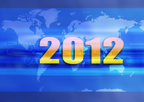 Creative 2012 New Year concept with blue Earth world on blue background