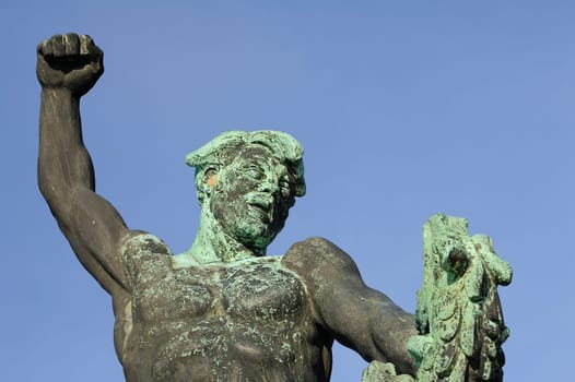 The historical sculpture of the Dragon Slayer of Budapest in Hungary