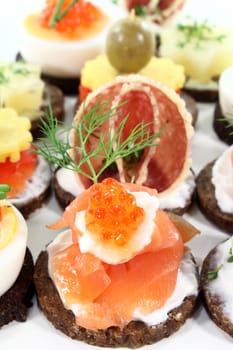 Various canapes against white background
