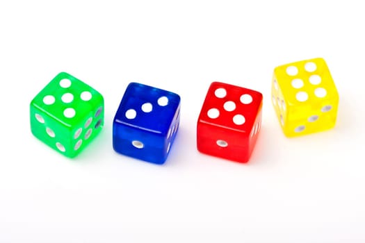 Four color of dice group object on the white background