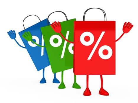 Colorful sale percent bags stand and wave