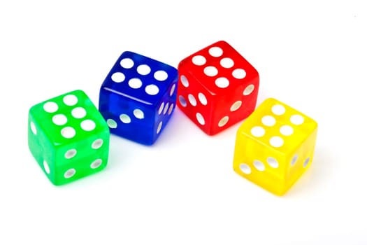 Four of number 6 dices on white background