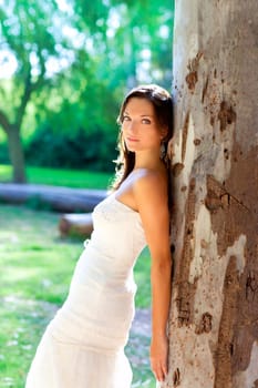 bride woman happy posing in outdoor tree park
