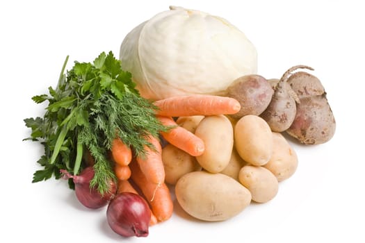 Fresh vegetables on a white background. Close up.