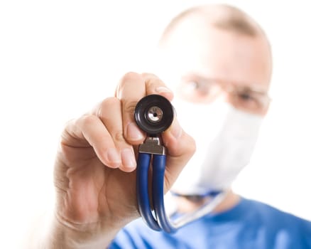 Doctor with stethoscope isolated on a white background. Medical concept.