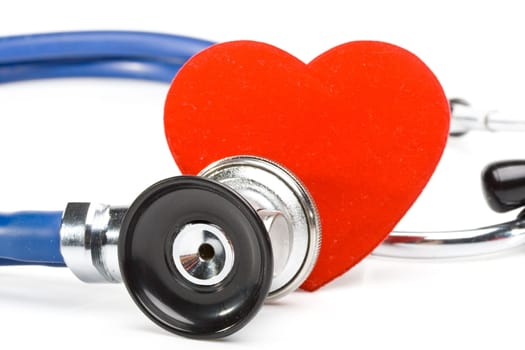 Heart and a stethoscope on a white background. Concept for cardiology.