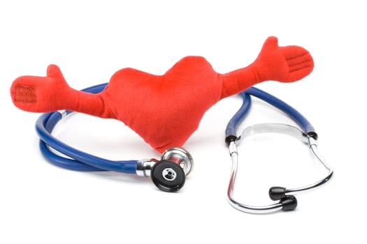 Heart and a stethoscope on a white background. Concept for cardiology.