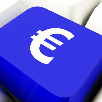 Euro Symbol Computer Key In Blue Showing Money And Investments