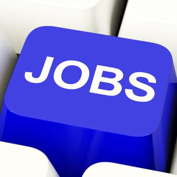 Jobs Computer Key In Blue Showing Work And Career