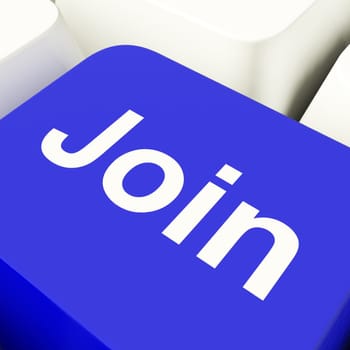 Join Computer Key In Blue Showing Subscription And Registrations
