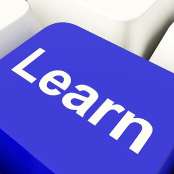 Learn Computer Key In Blue Showing Internet Learning And Education