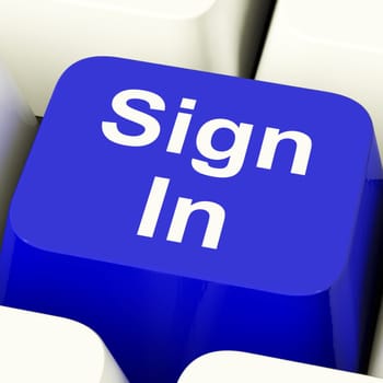 Sign In Computer Key In Blue Showing Internet Login