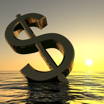 Dollar Sinking And Sunset Showing Depression Recession And Economic Downturns