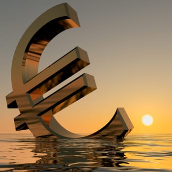 Euro Sinking And Sunset Showing Depression Recession And Economic Downturns
