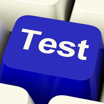 Test Computer Key In Blue Showing Quizes Or Online Questionnaire