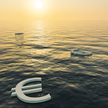 Euros Floating To A Sunset Showing Money Wealth Or Earning