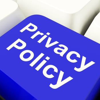 Privacy Policy Computer Key In Blue Showing Company Data Protection Term