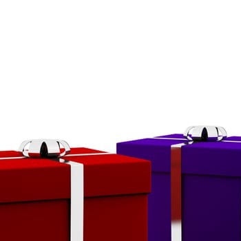 Red And Blue Gift Boxes With White Background As Present For Him And Her