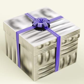 Silver Gift Box With Blue Ribbon As Birthday Present For Men