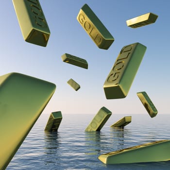 Gold Bars Falling Showing Depression Recession And Economic Downturns