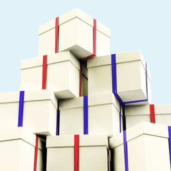 Stack Of Giftboxes With Sky Background As Presents For Family